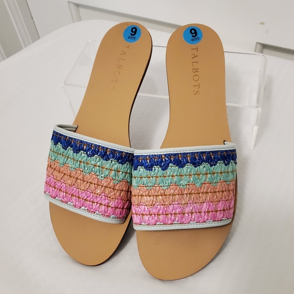 NWOB Talbots "HANNAH ZIG-ZAG" Stripe Straw Slides Size 6, Preppy, Fun, Colorful - Picture 1 of 9